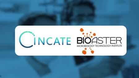 Logos of DZIF and BIOASTER side by side on a blue background
