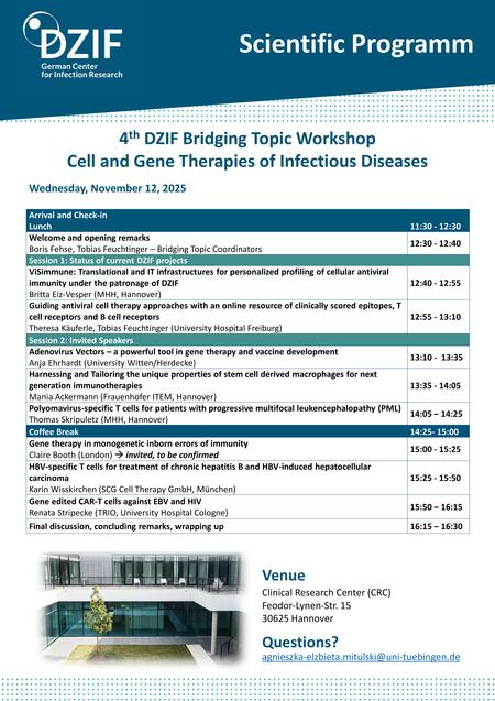 4th DZIF Bridging Topic Workshop—Cell and Gene Therapies of Infectious Diseases