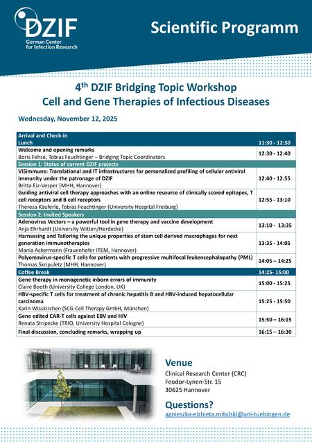 4th DZIF Bridging Topic Workshop—Cell and Gene Therapies of Infectious Diseases