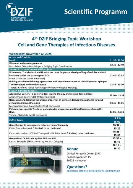 4th DZIF Bridging Topic Workshop—Cell and Gene Therapies of Infectious Diseases