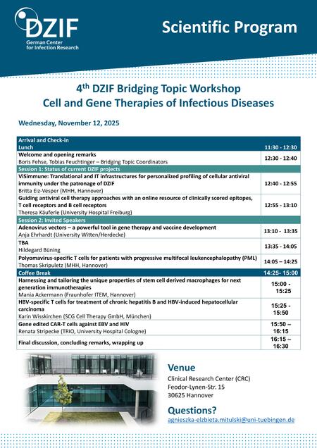 4th DZIF Bridging Topic Workshop—Cell and Gene Therapies of Infectious Diseases