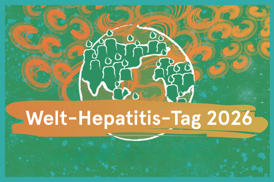 Das Bild zeigt eine angedeutete Weltkugel mit einem Banner, auf dem der Titel „Welt-Hepatitis-Tag“ eingeblendet ist.