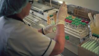 Aufbereitung von Sputum zur Kultur und zur Antibiotika-Resistenztestung von Mycobacterium tuberculosis im Tuberkuloselabor in Riga.