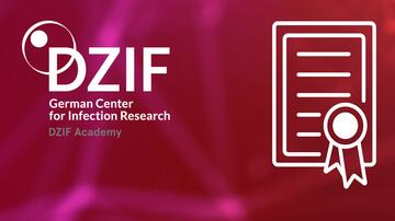 DZIF Academy logo and icon in paper form with award on red-magenta background